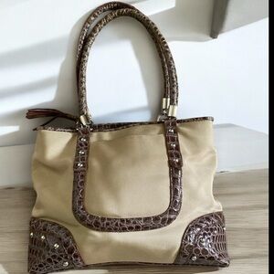 BUENO Snake-print & Tan Shoulder Bag Water Resistant Coastal Curved Handle Bag